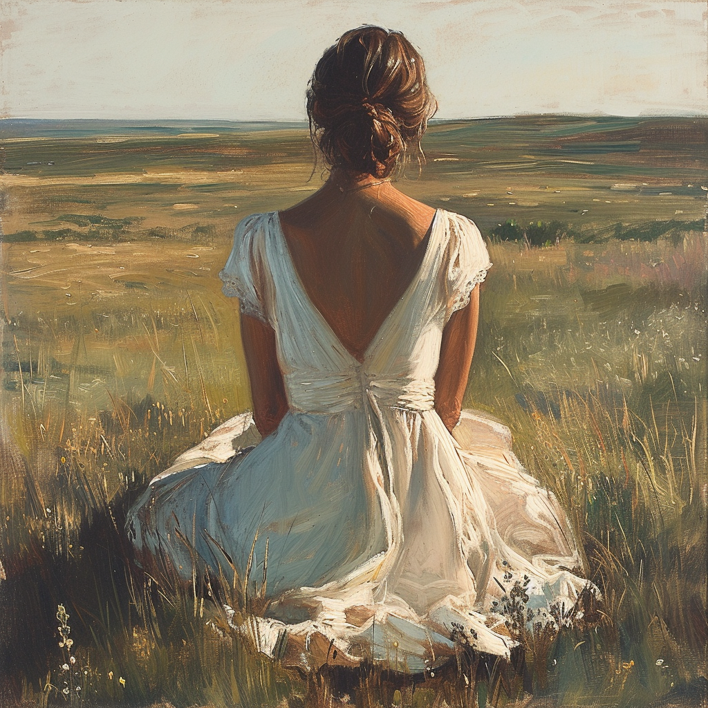 Brunette Woman Bride in Meadow