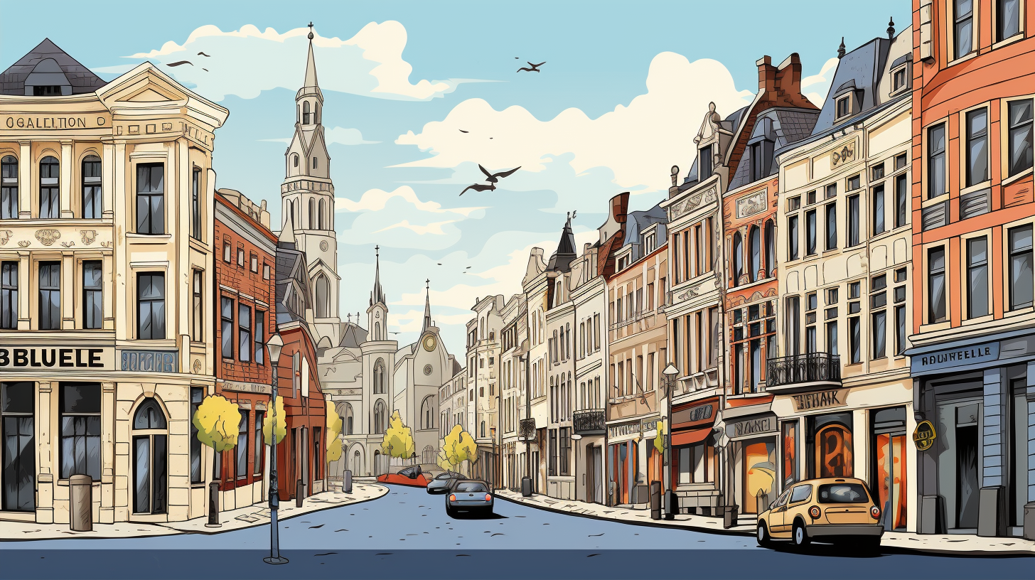 Blackline Drawing of Bruxelles Cityscape