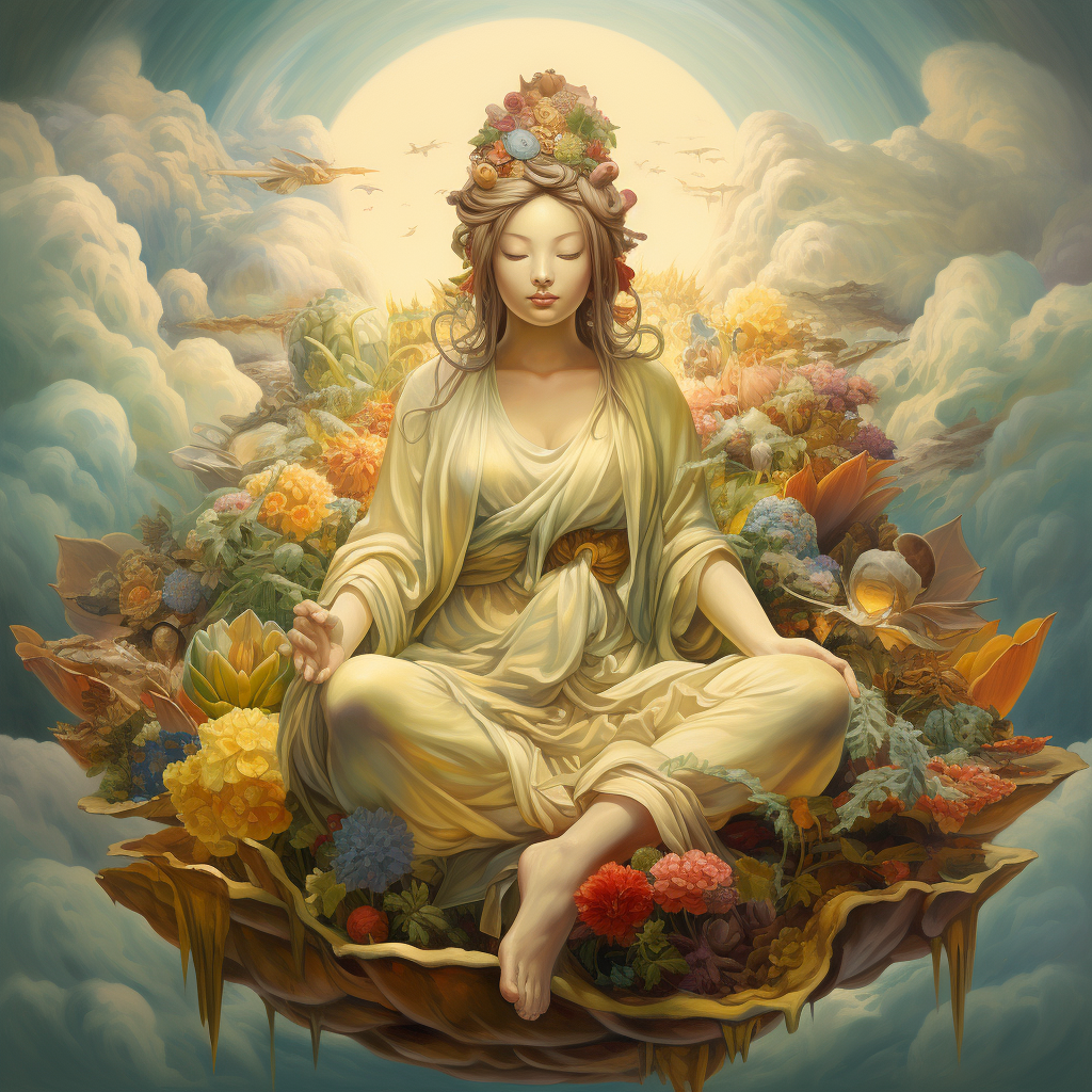 Tranquil depiction of Buddha as a woman