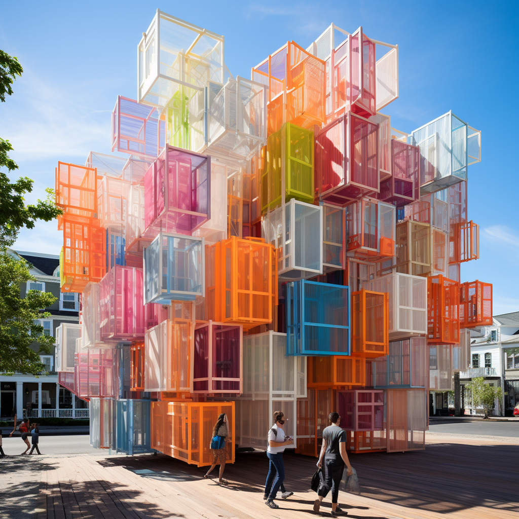 Art installation wrapped around building stilts