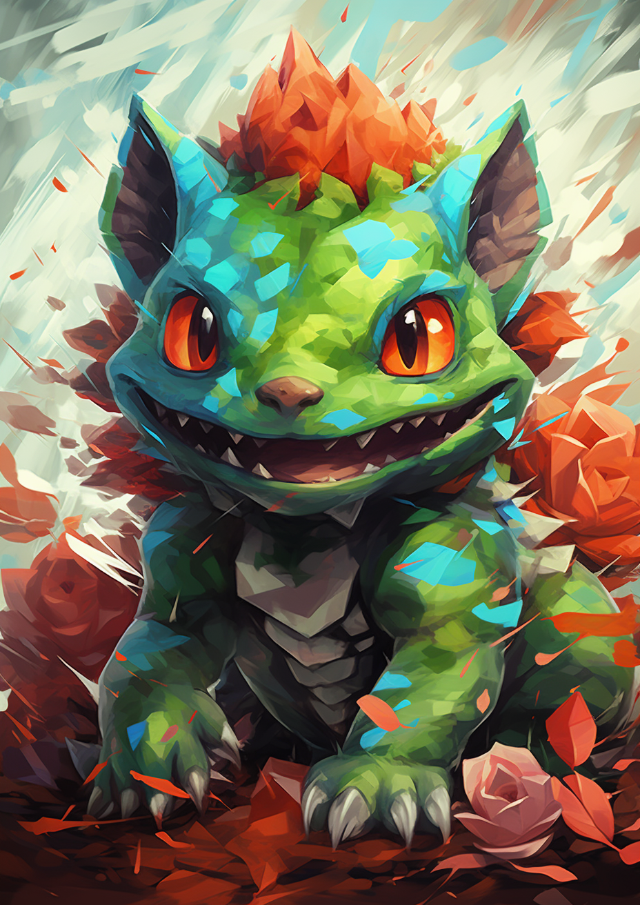 Abstract Bulbasaur artwork with vibrant colors