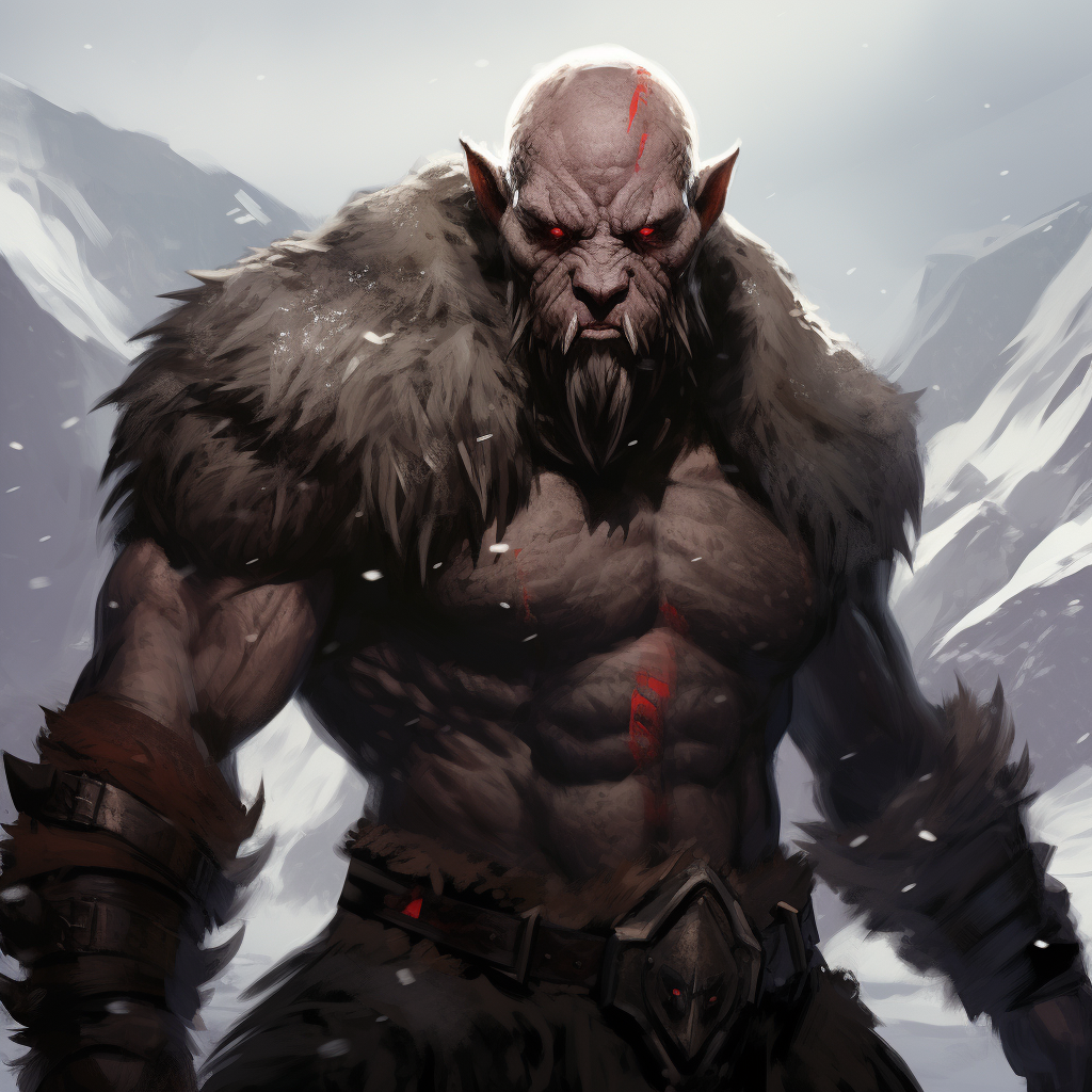 Bulky bald fantasy species with dark eyes