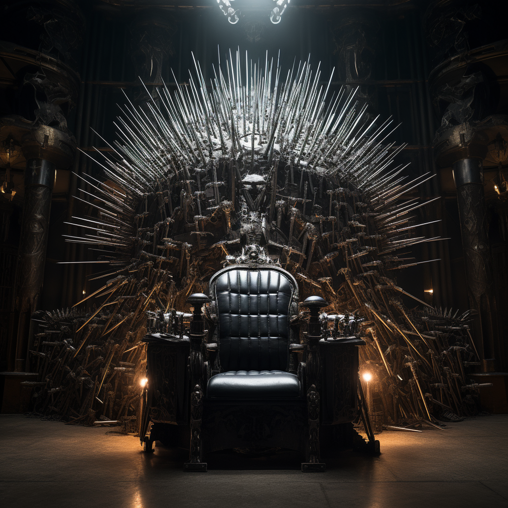 Powerful throne in bullet-filled armory