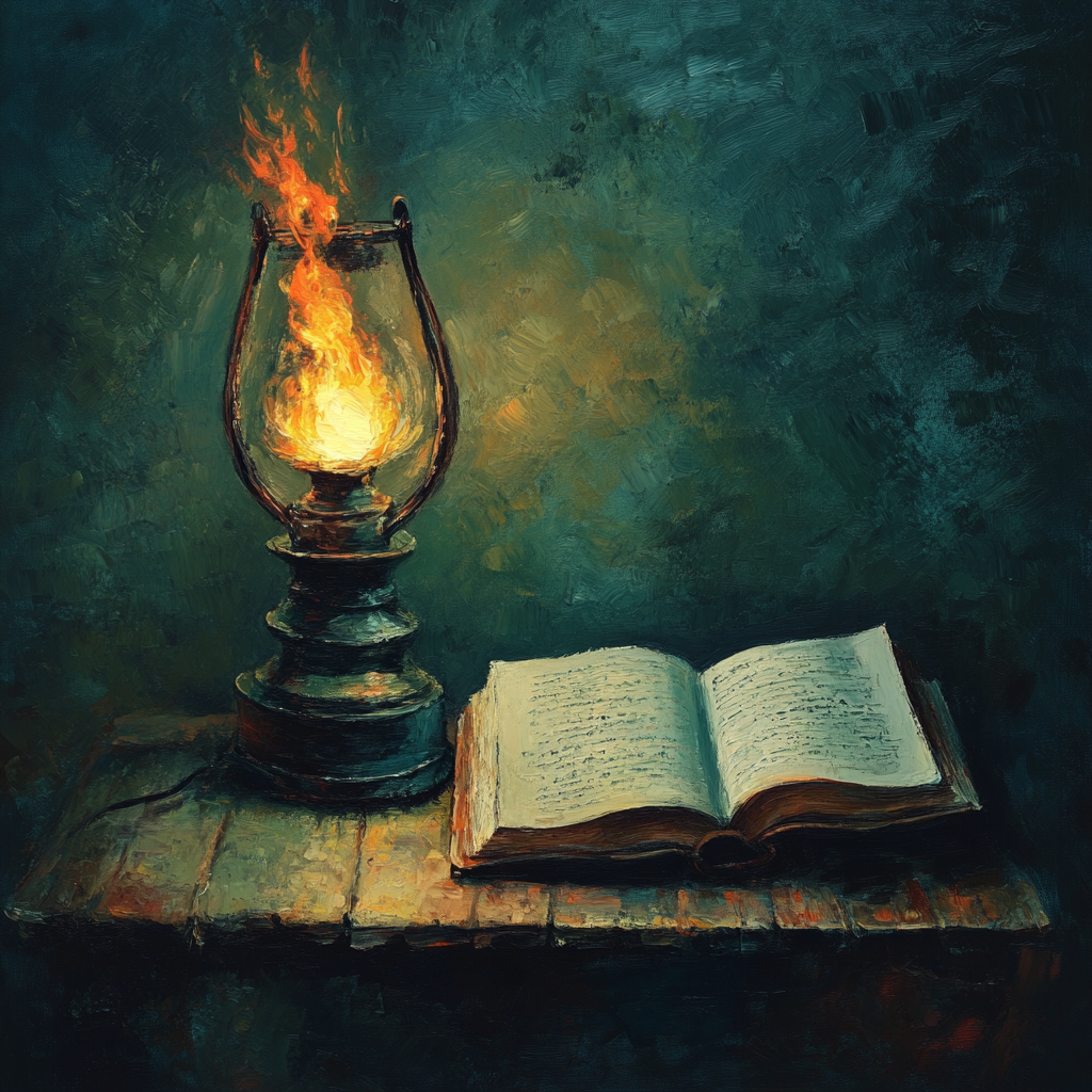 Oil Painting of Burning Lamp