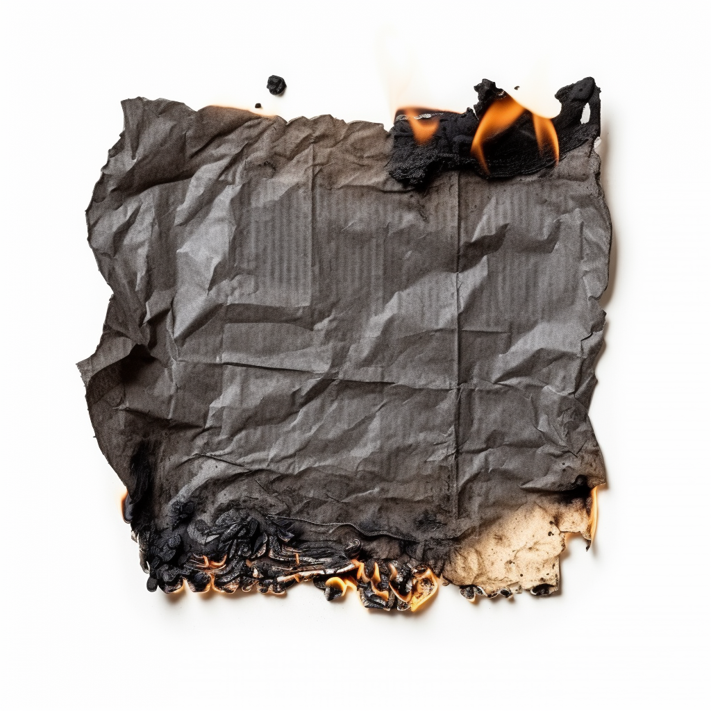 Burnt paper on white background