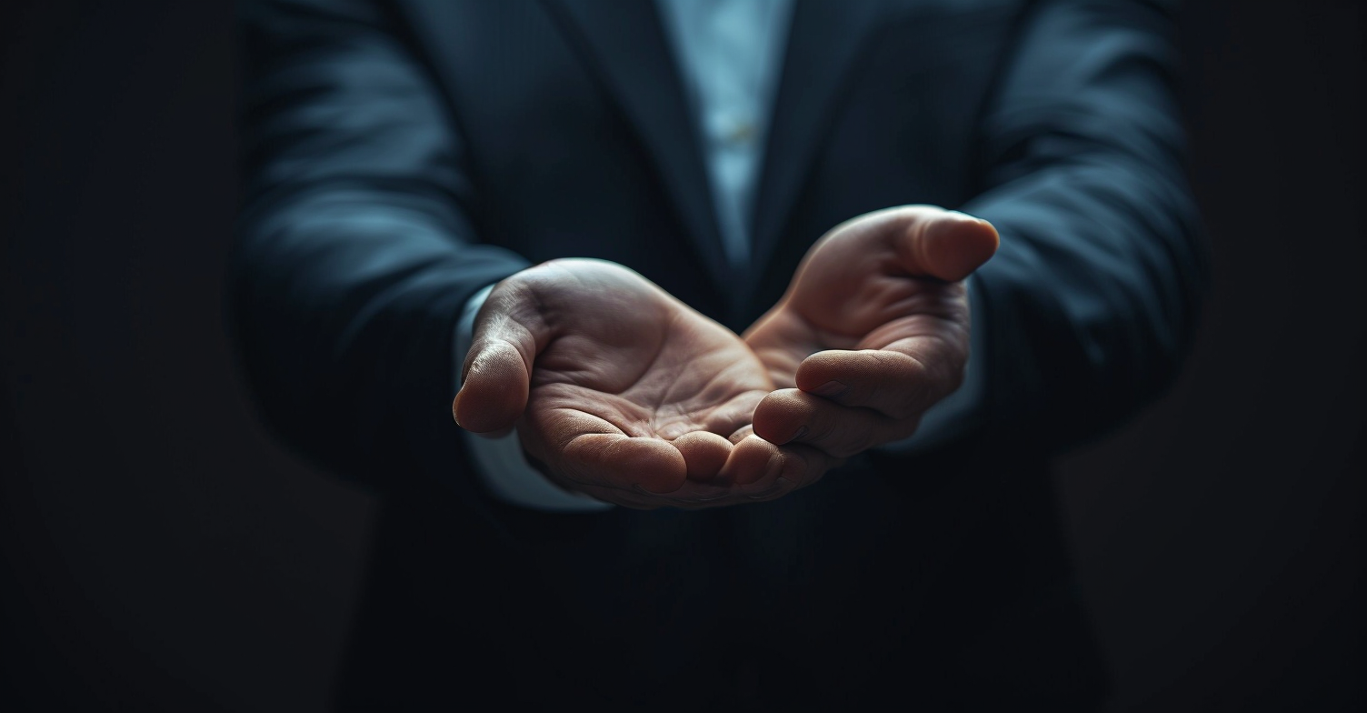 Businessman Hand on Dark Background