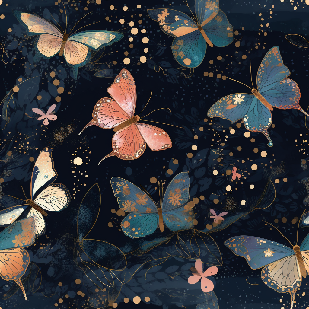 Colorful butterflies and sparkling lights