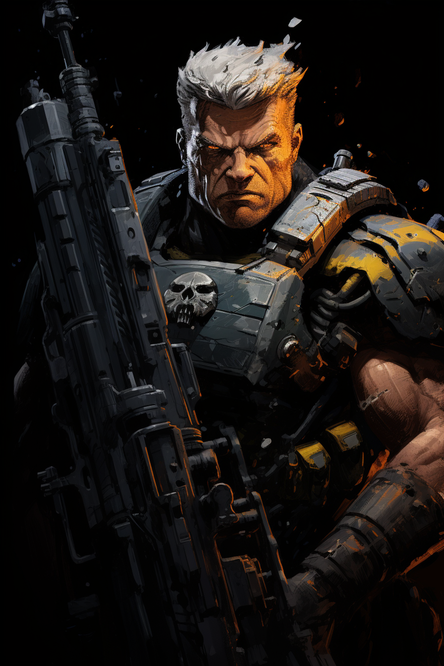 Rough painting of Cable character with a huge gun