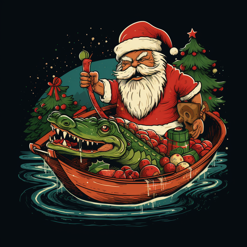 Nostalgic Retro Cajun Christmas Alligator and Shrimp Design