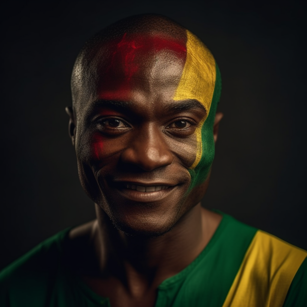 Cameroon Beautiful Man Celebrating with Flag