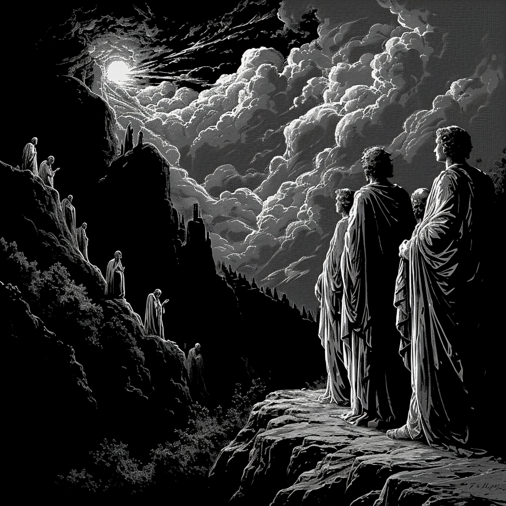 Black and white illustration of Canto 33 Divine Comedy