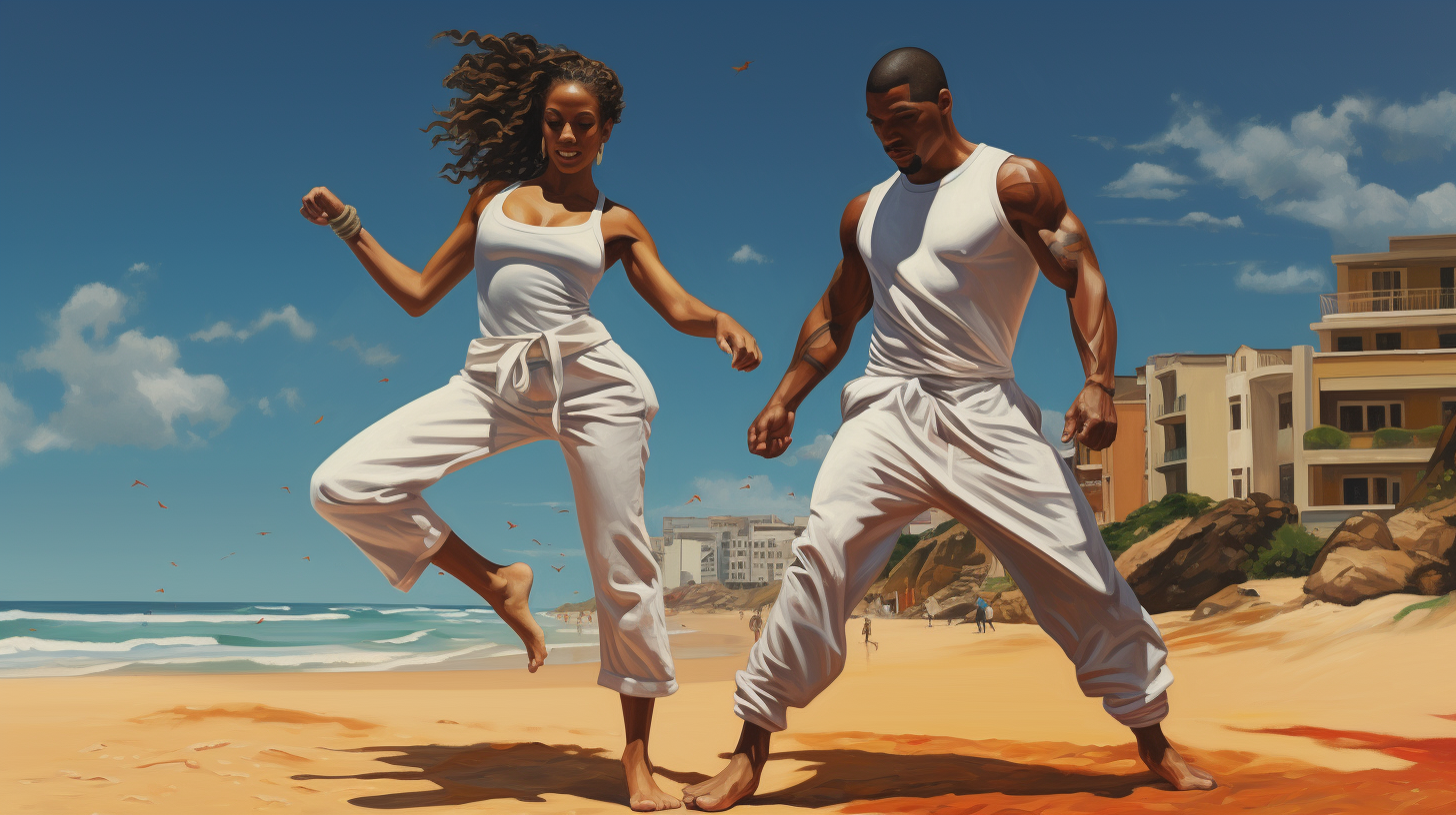 Two people performing Capoeira in Bahia City