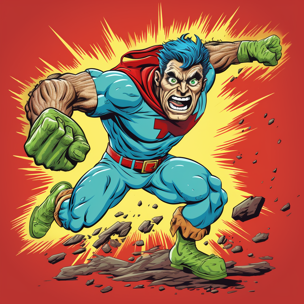 Captain Planet holding a hammer while sprinting  (6 words)