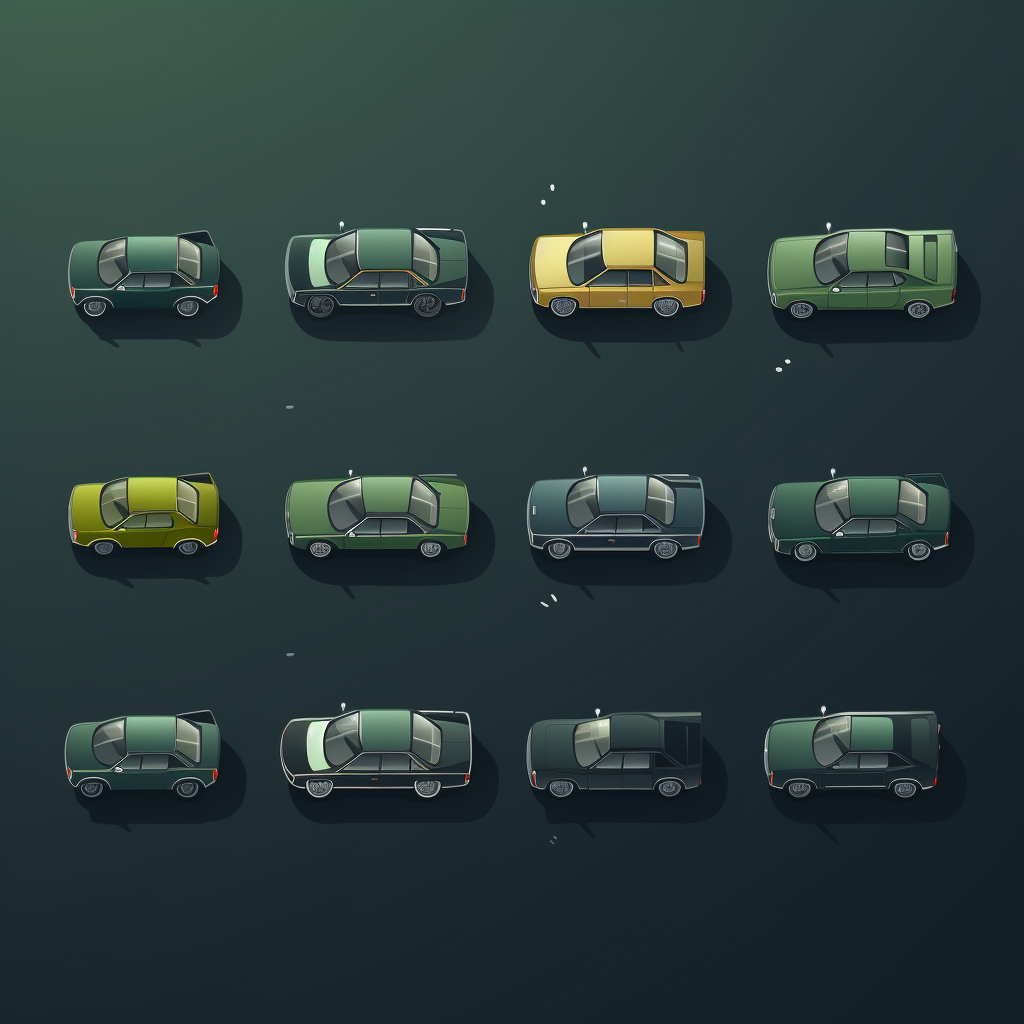 Row of Cars in Green Palette