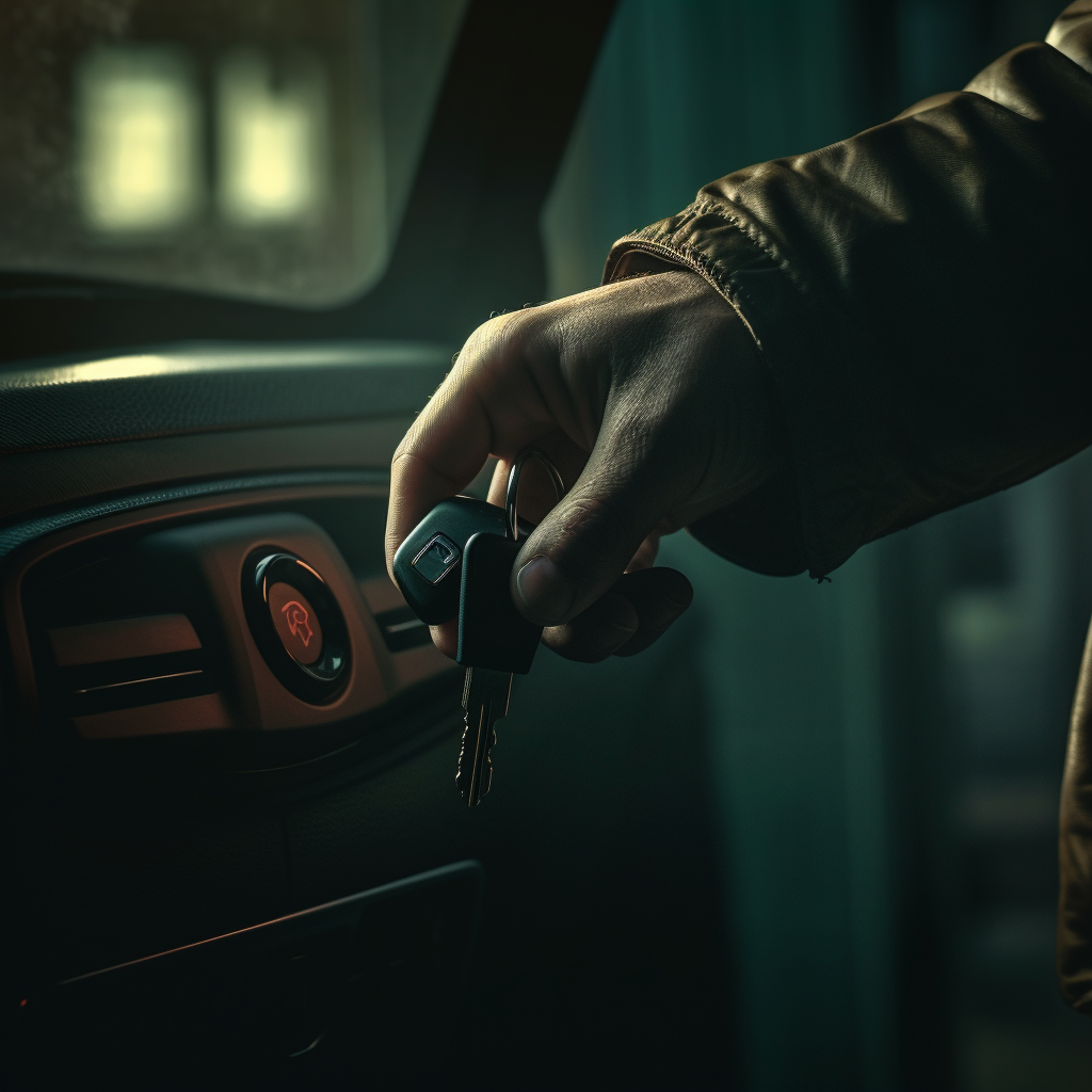 Man's hand reaching for car key in contact