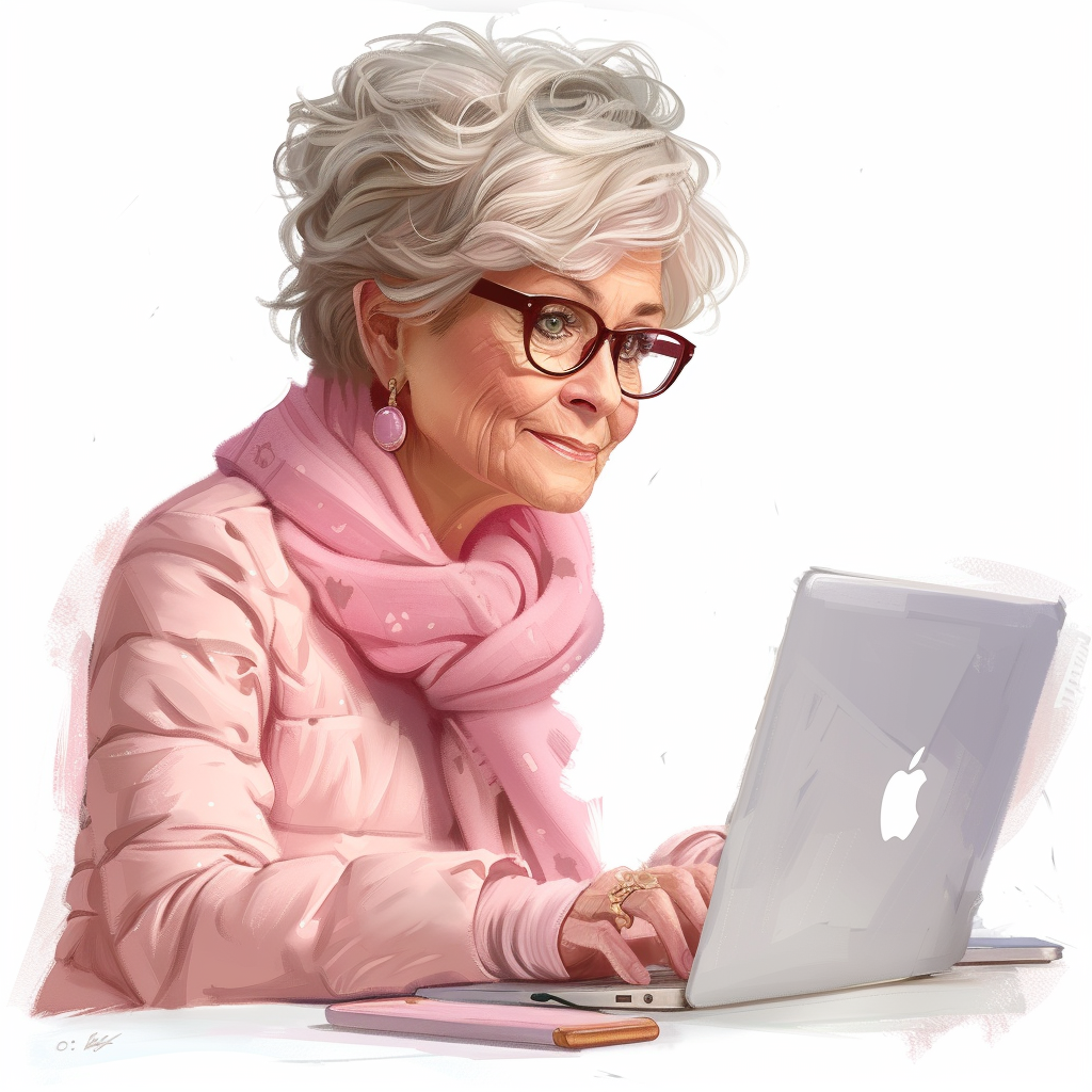 Grandma surfing Internet in anime style