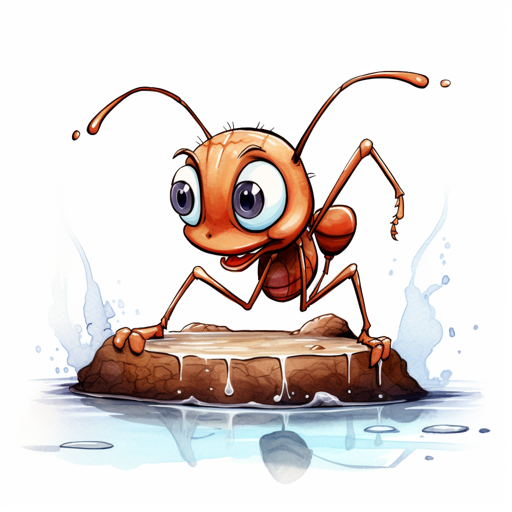 Cartoon ant drinking poison on white background