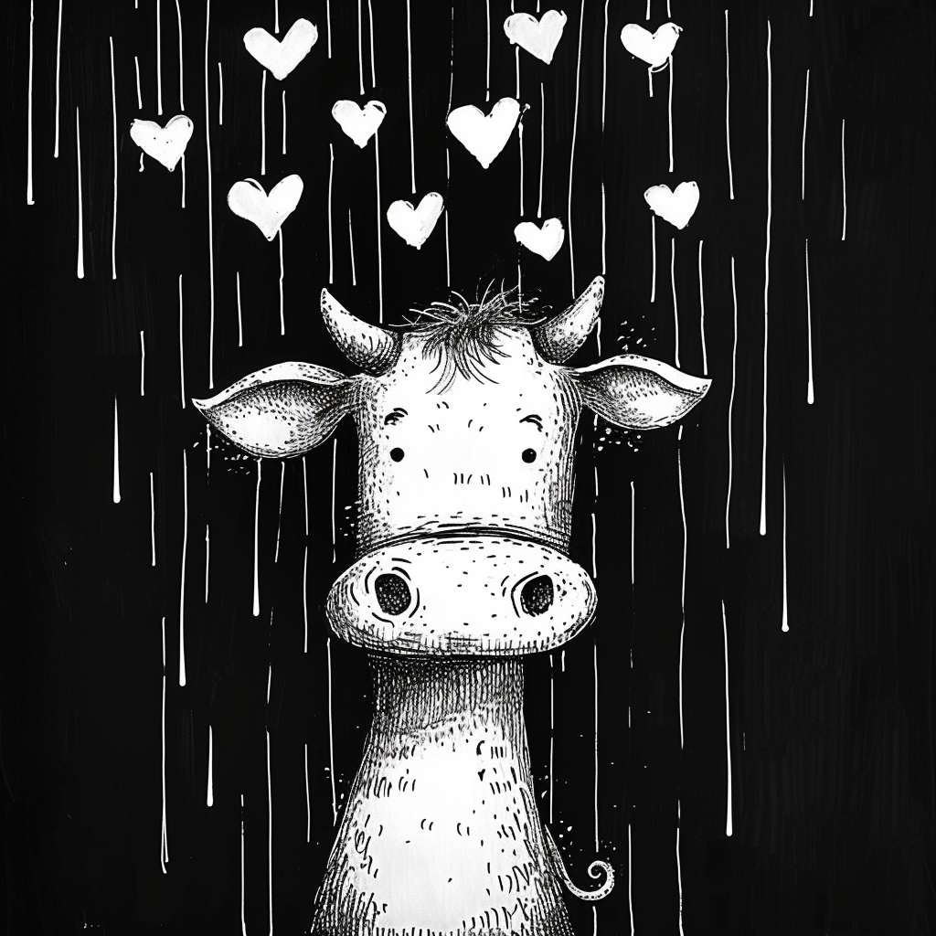 Cartoon Bull in Rain of Hearts