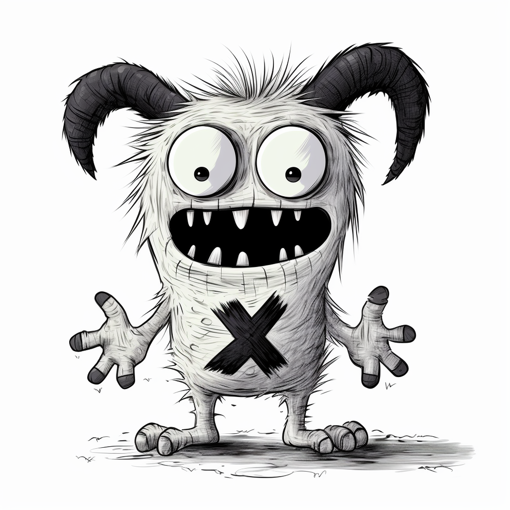 Cartoon monster with X shirt