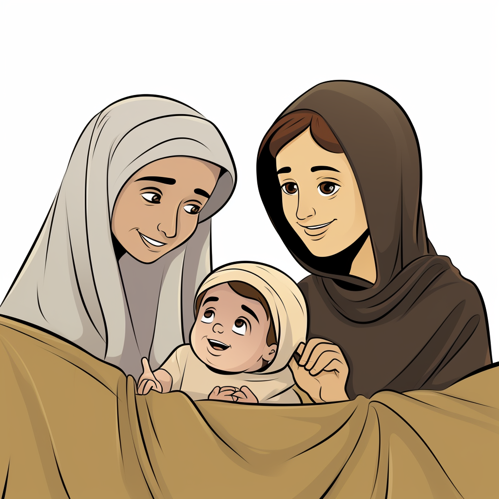 Cartoon of a Newborn with Mother