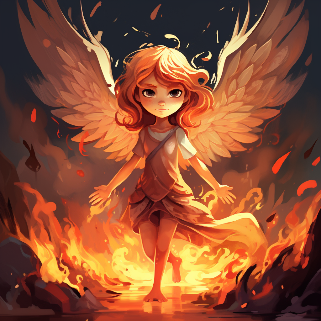 Cartoon angel on fire artwork