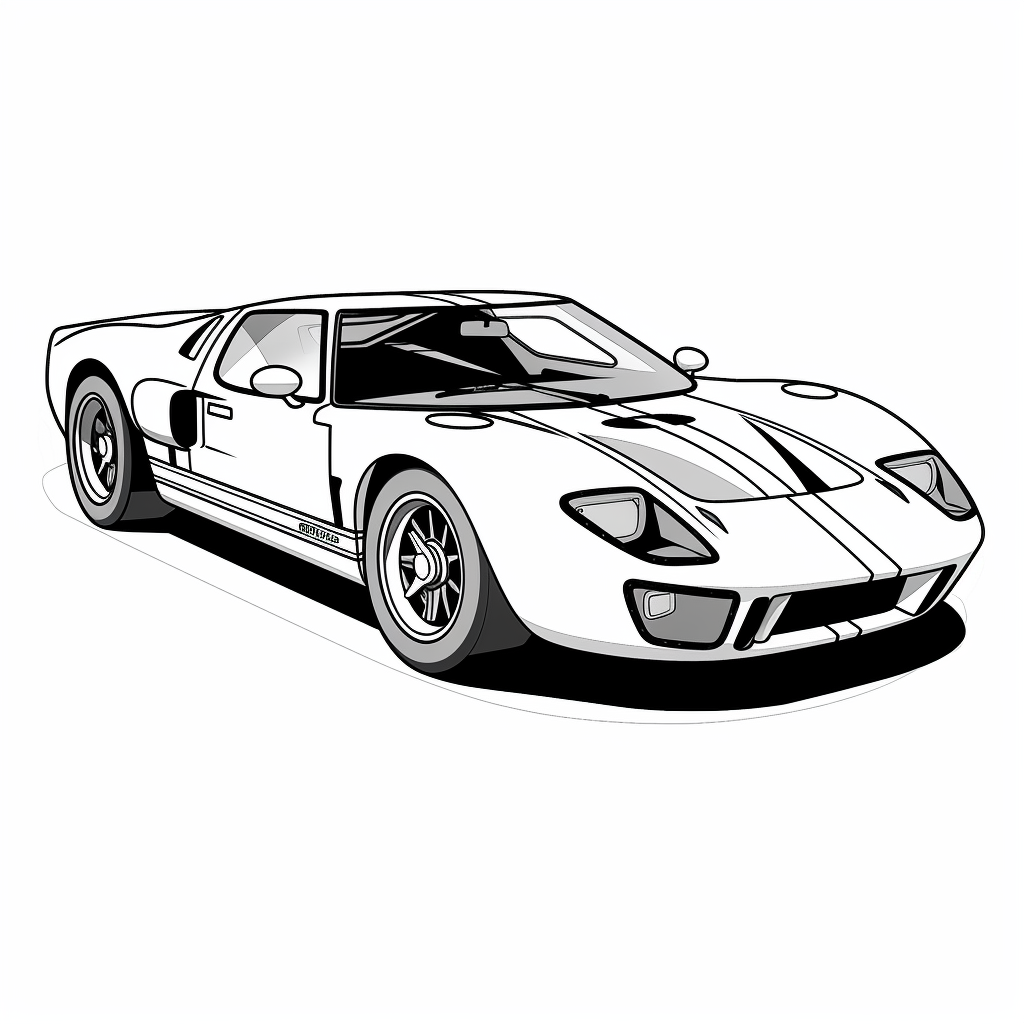 Cartoon Style Ford GT40 Coloring Book Image