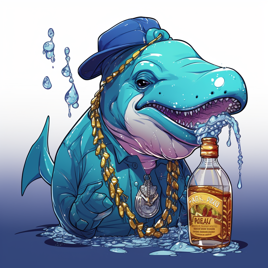 Cartoon whale with rapper jewelry and cool outfit