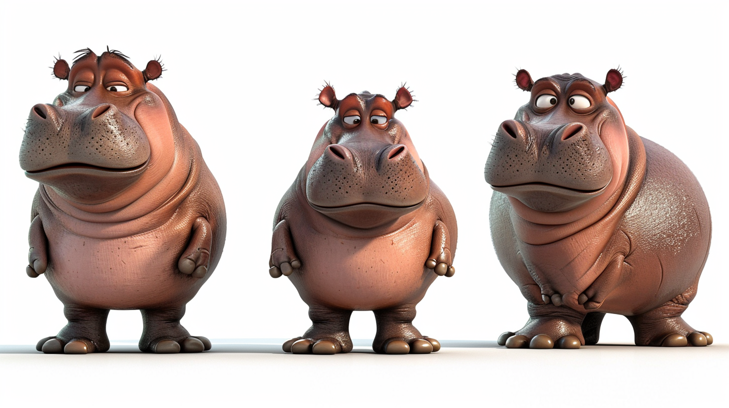 Cartoon Adult Hippo Full Body