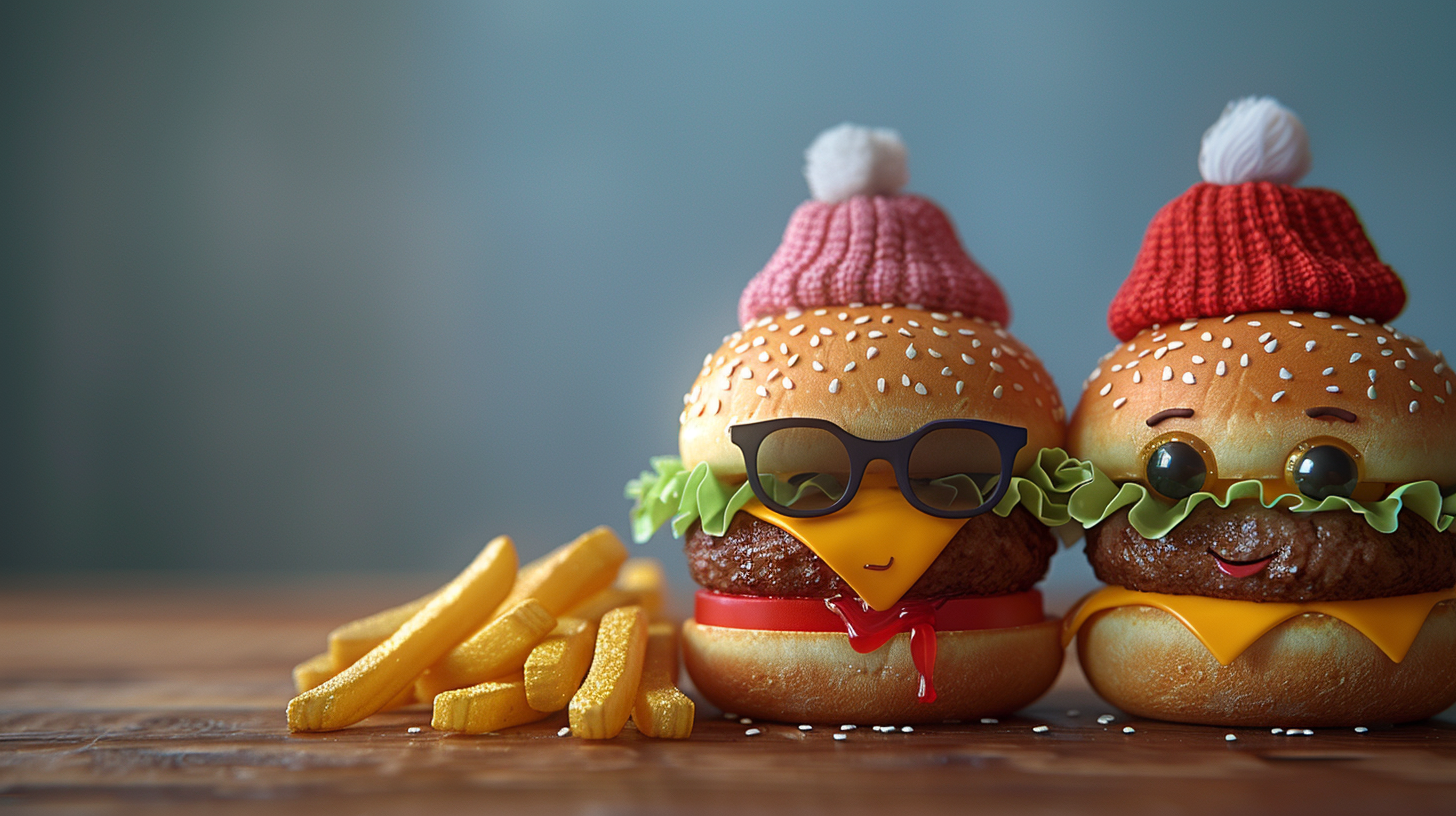 Cartoonish Burger Fries Characters Image