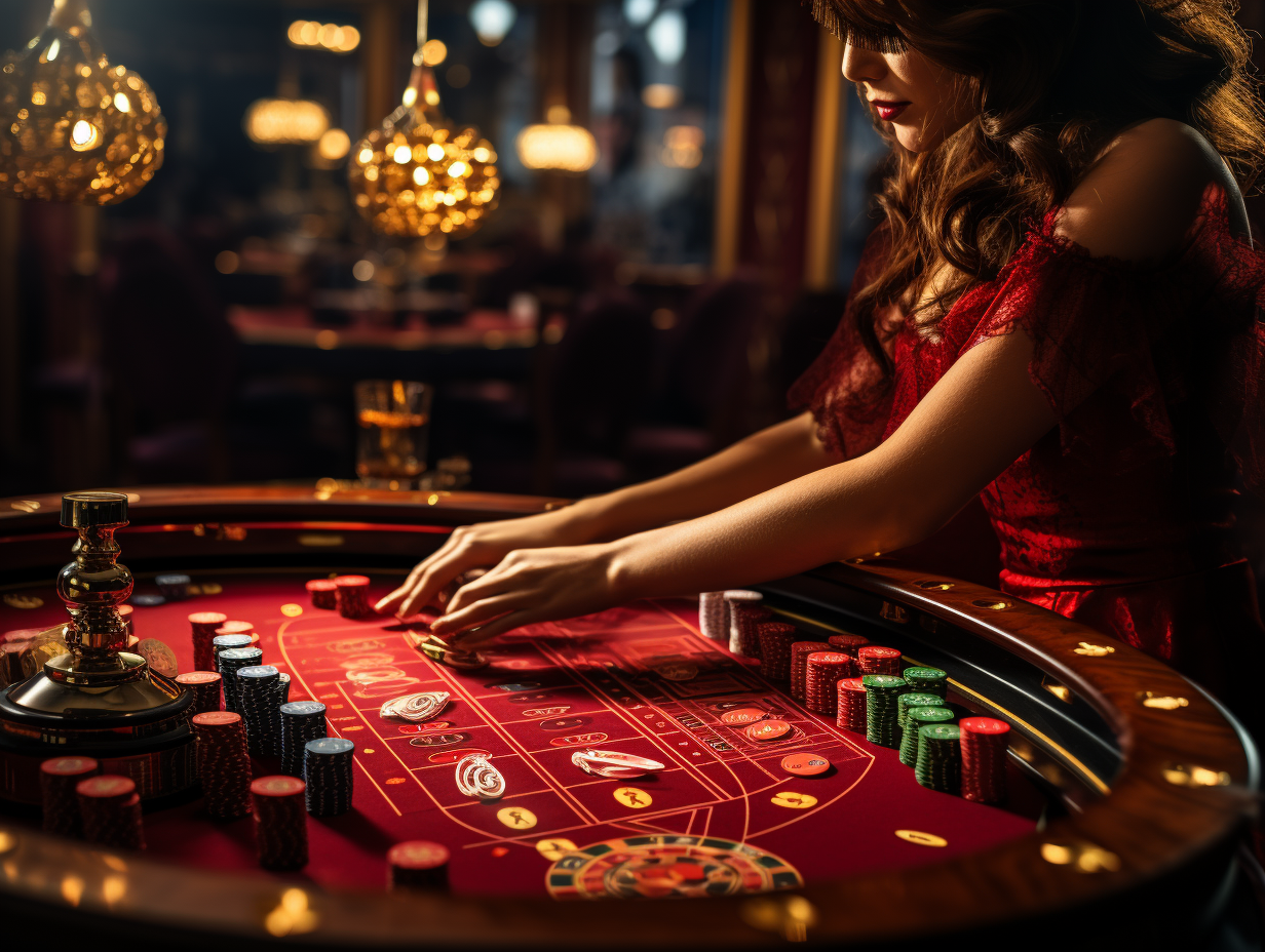 Woman playing casino game at a table inside a casino room