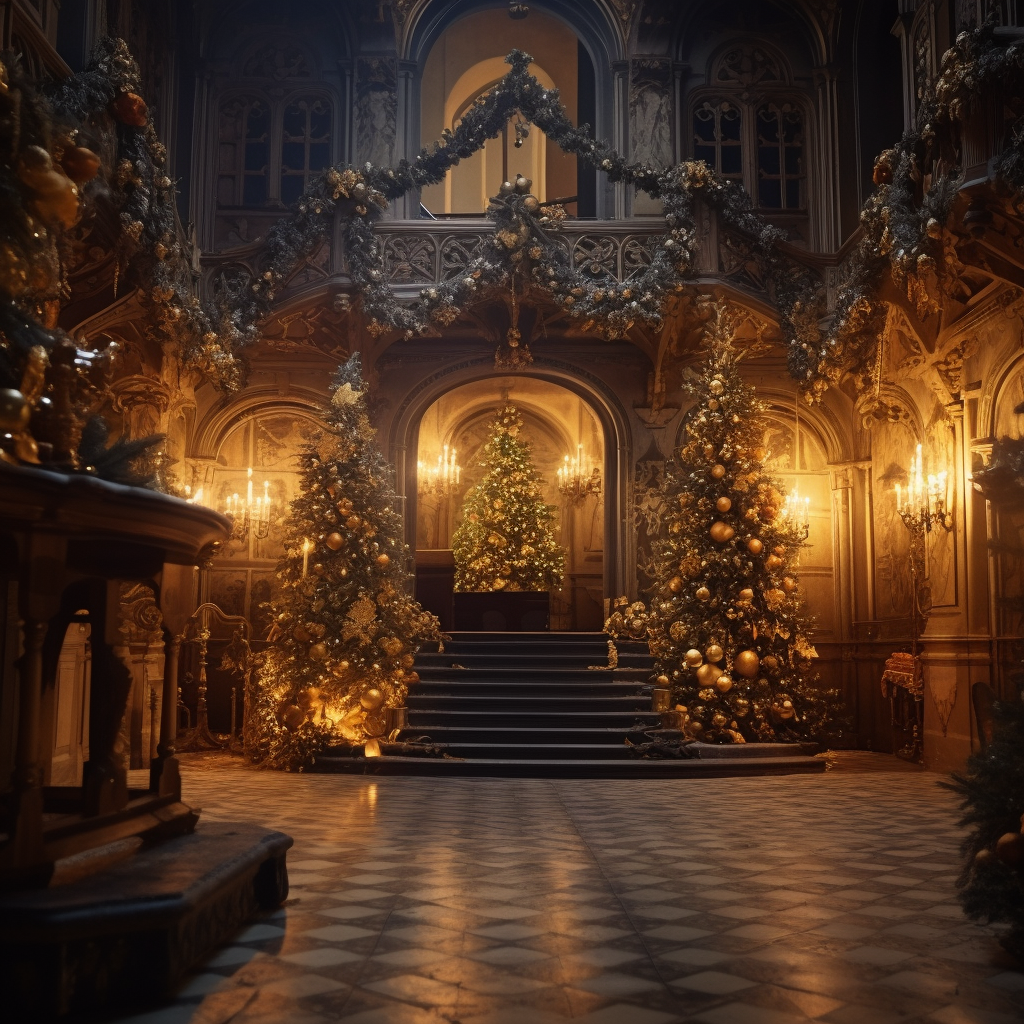 Christmas-themed 1800s Castle Interior Image