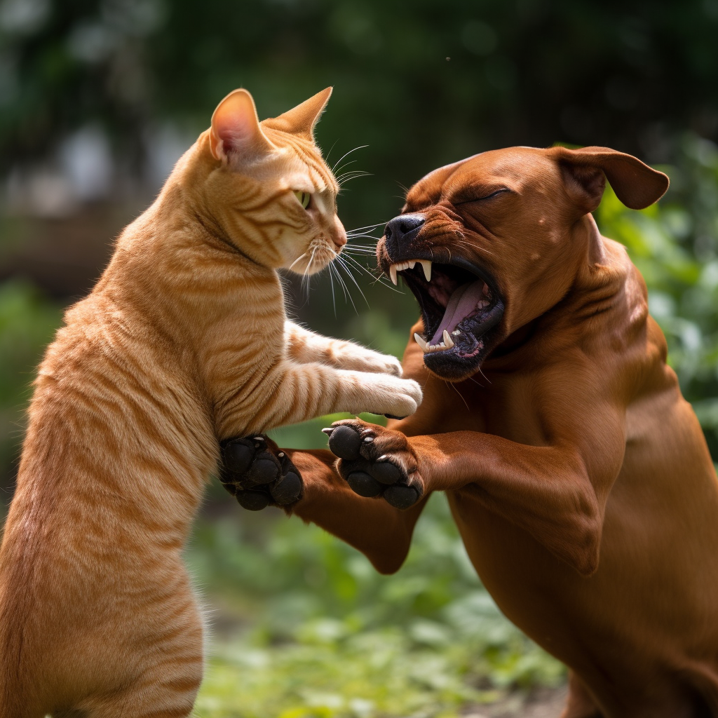 Cat and dog in heated fight