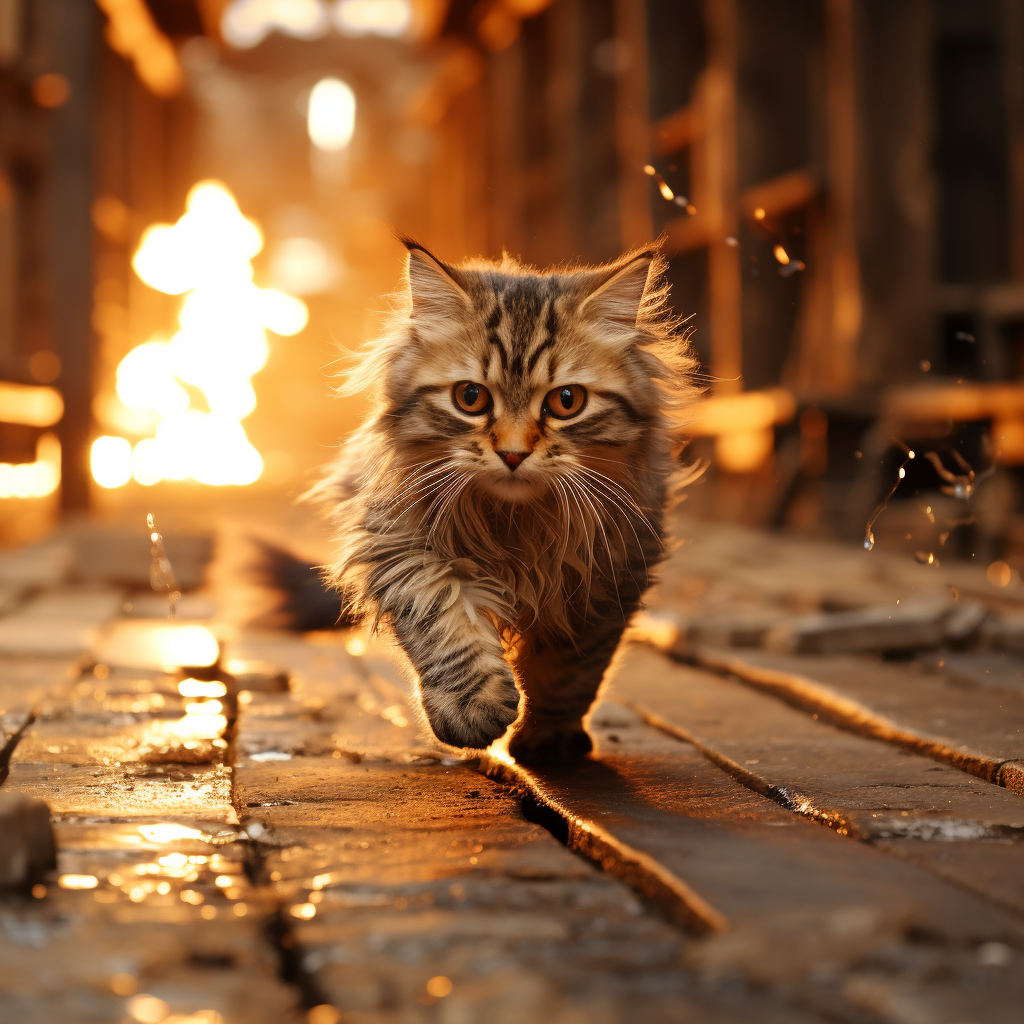 A cat running through flames