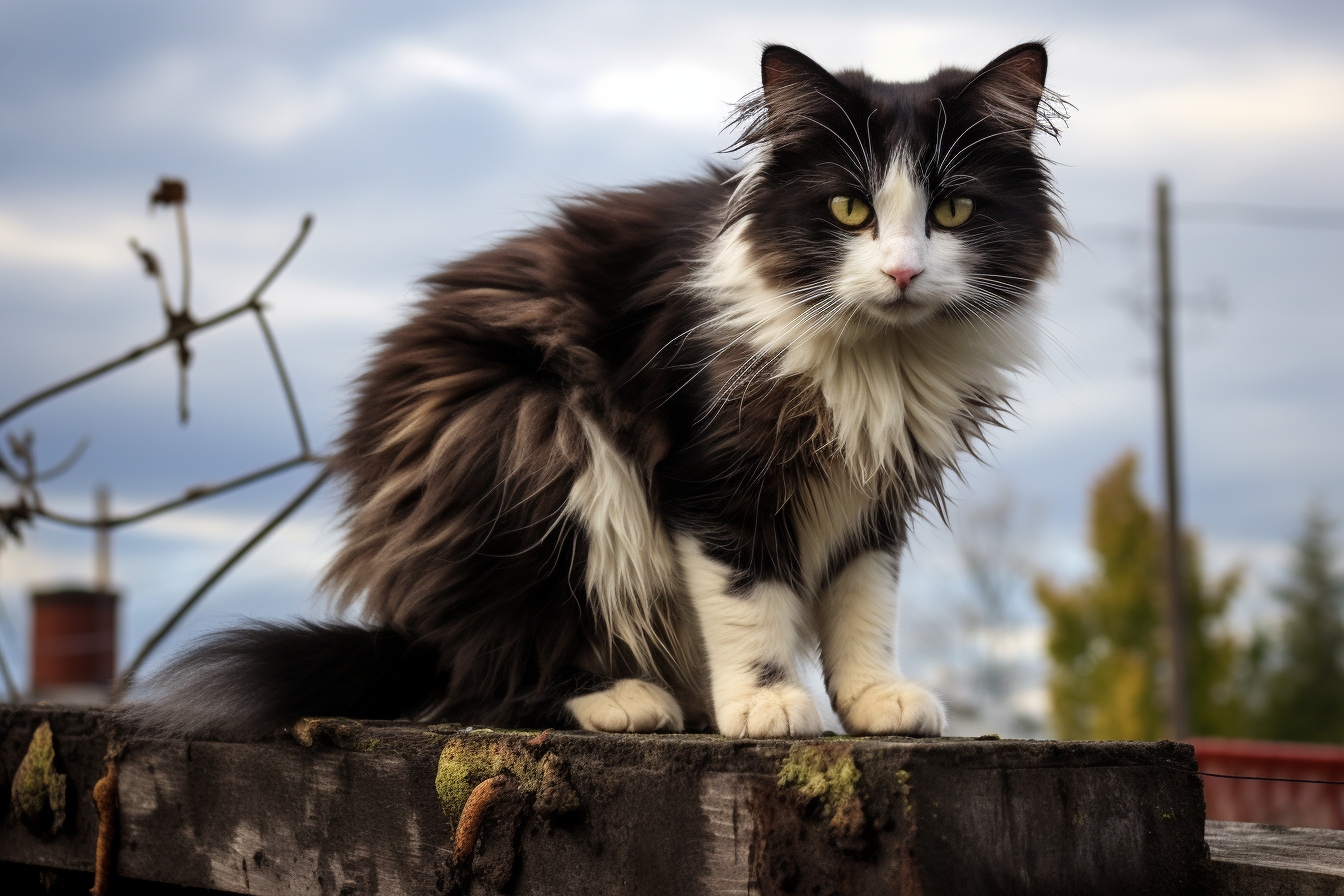 Cat standing on fence in bauhaus style