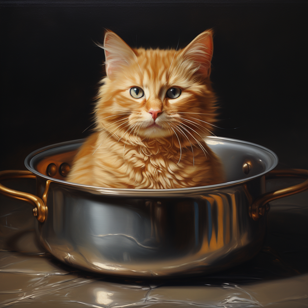 Cute cat sitting in a pan