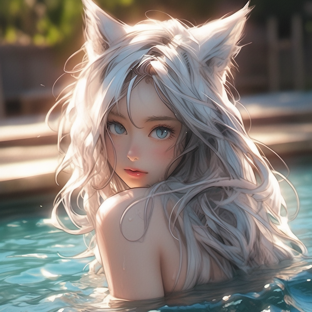 Cat Woman with Fluffy Cat Ears and Tail