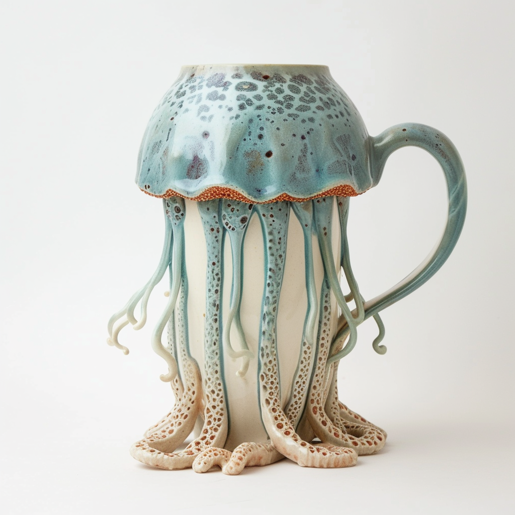 Ceramic Mug in Jellyfish Shape on White Background