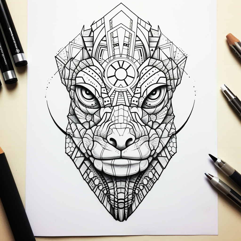 Geometric Chameleon Head with Giant Eyes