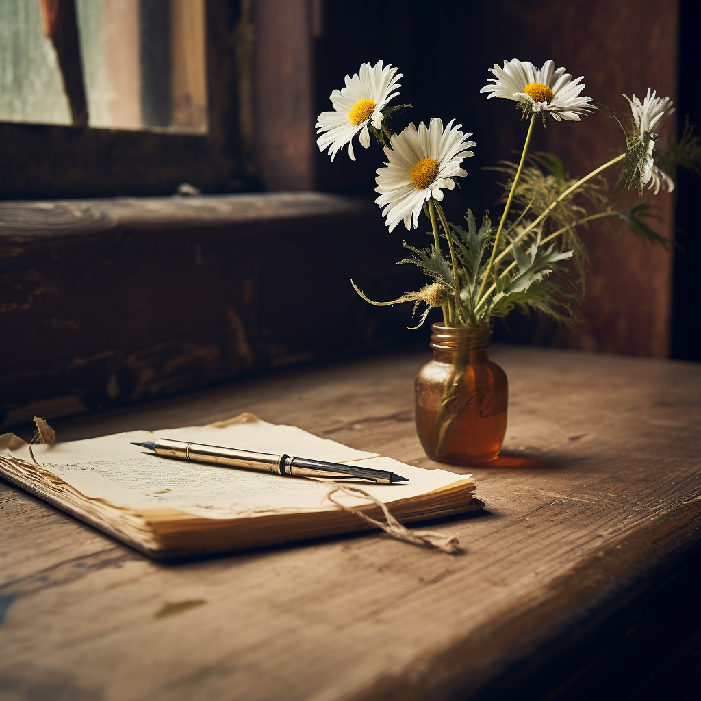 Chamomile on Beige Wooden Desk