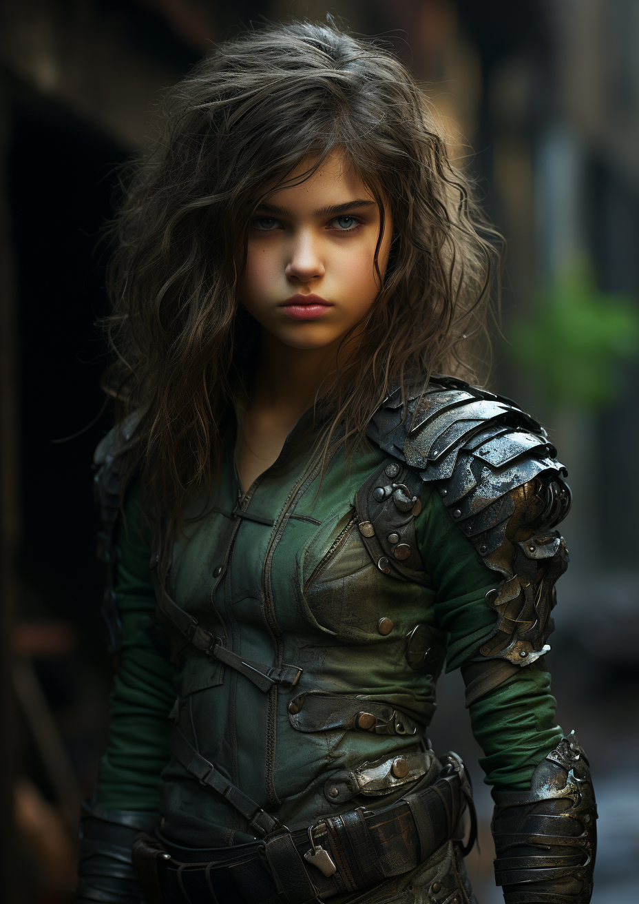 Image of a baby girl in green metallic body armor