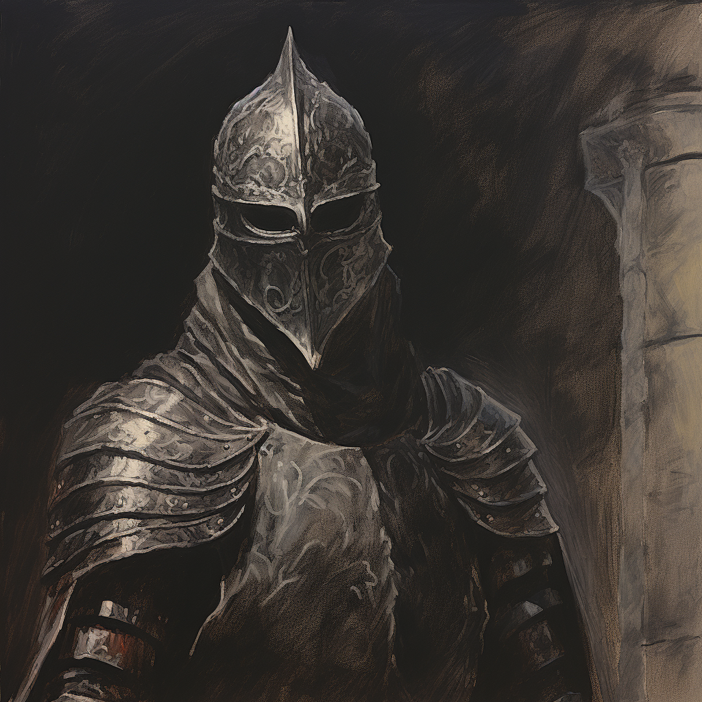 Knight on a charcoal illustrated dungeon and dragons book cover