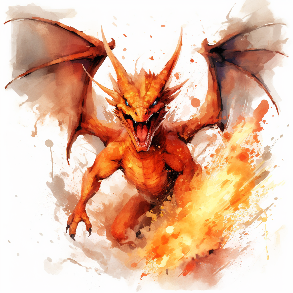 Charizard spitting fire watercolor