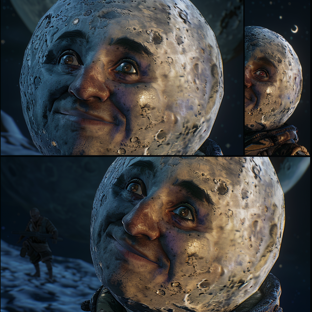 Moon character with charming smile