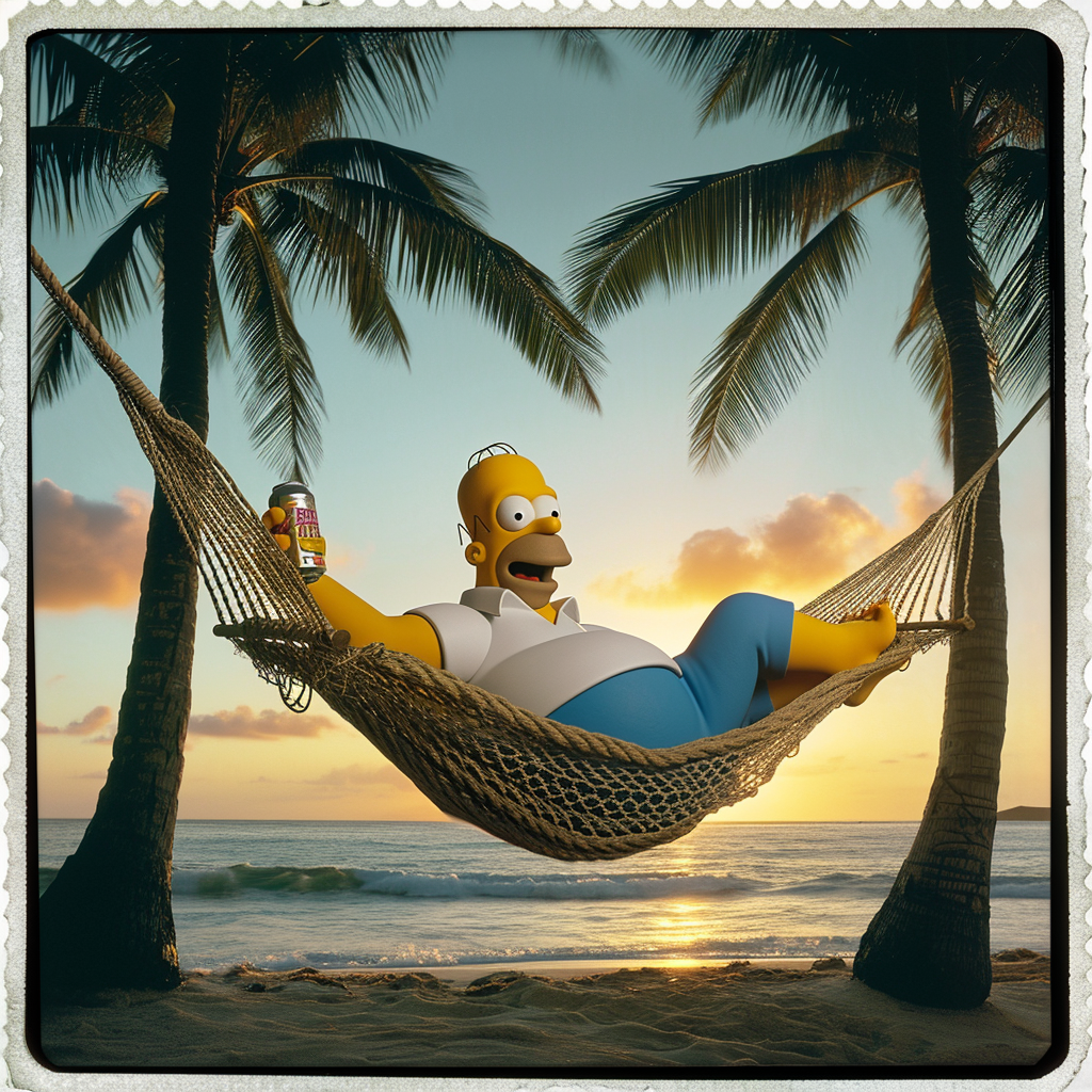 cheerful man lounging on hammock at sunset beach