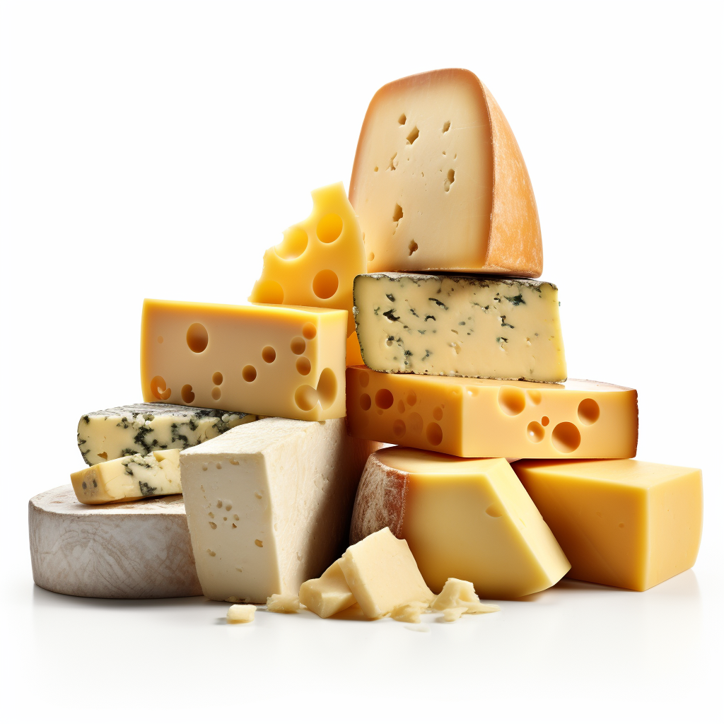 Different Types of Cheese on White Background