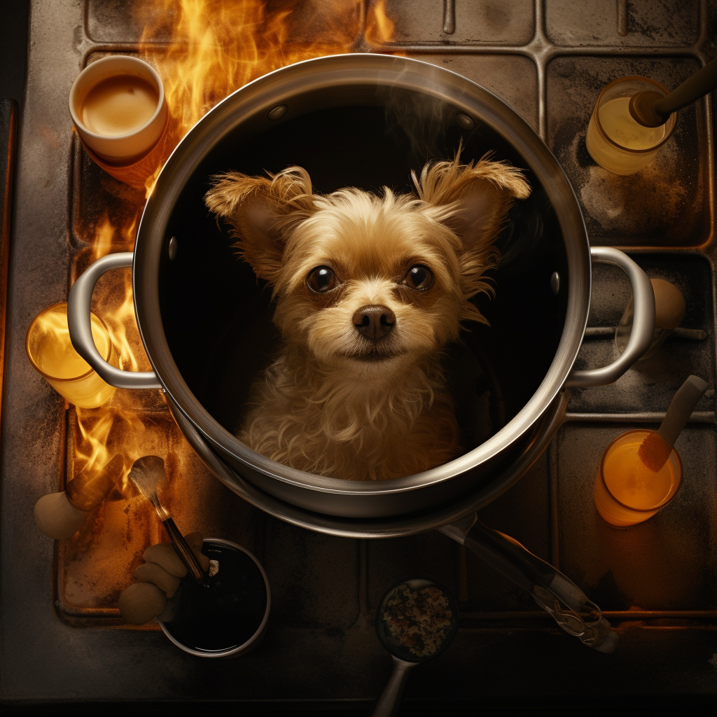 Adorable chef dog cooking bone broth