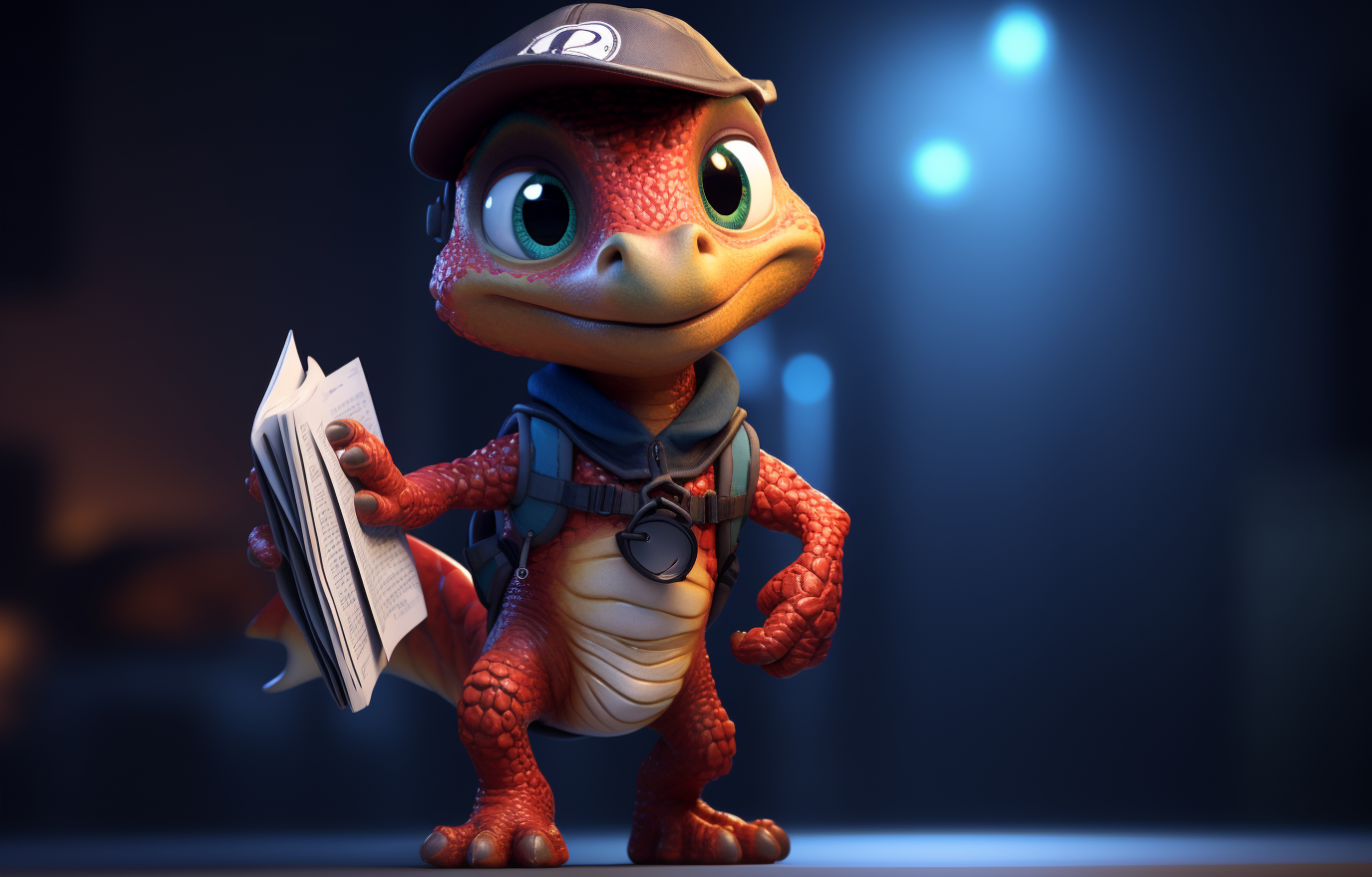 Cute chibi dinosaur dressed as a delivery man