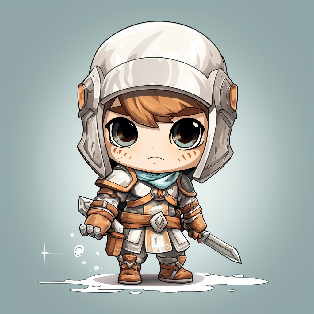Cute chibi warrior in pastel battle attire