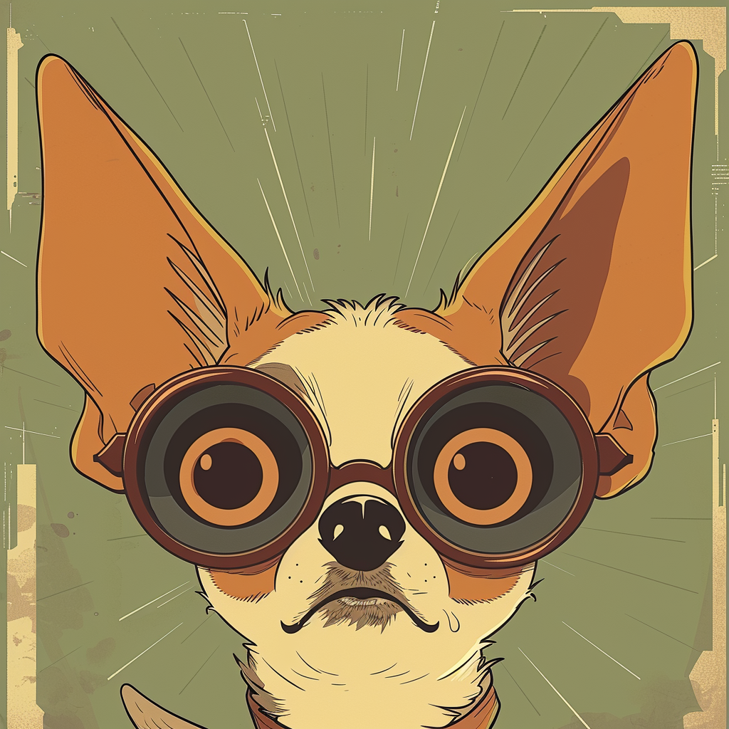 Chihuahua wearing monocle peeping screen