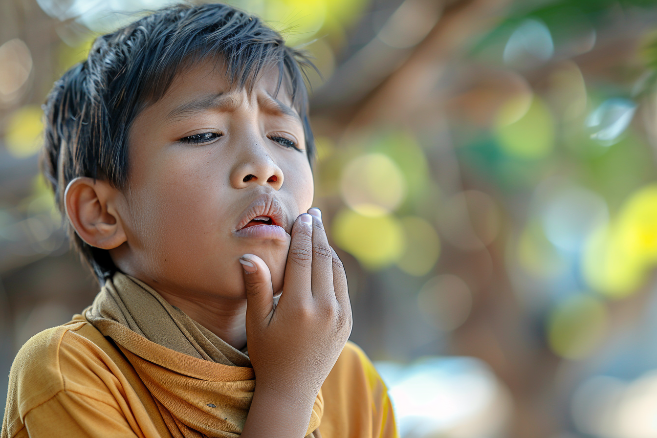 child having difficulty swallowing image